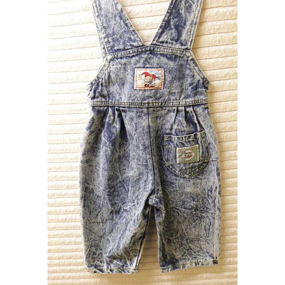 Vintage 80s Top way Acid Wash Denim Overalls Size 1 Toddler Novelty Sheriff